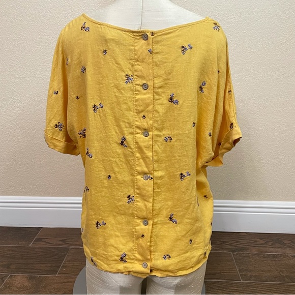 Cynthia Rowley Yellow 100% Linen Floral Print Top Size Large - Picture 5 of 9